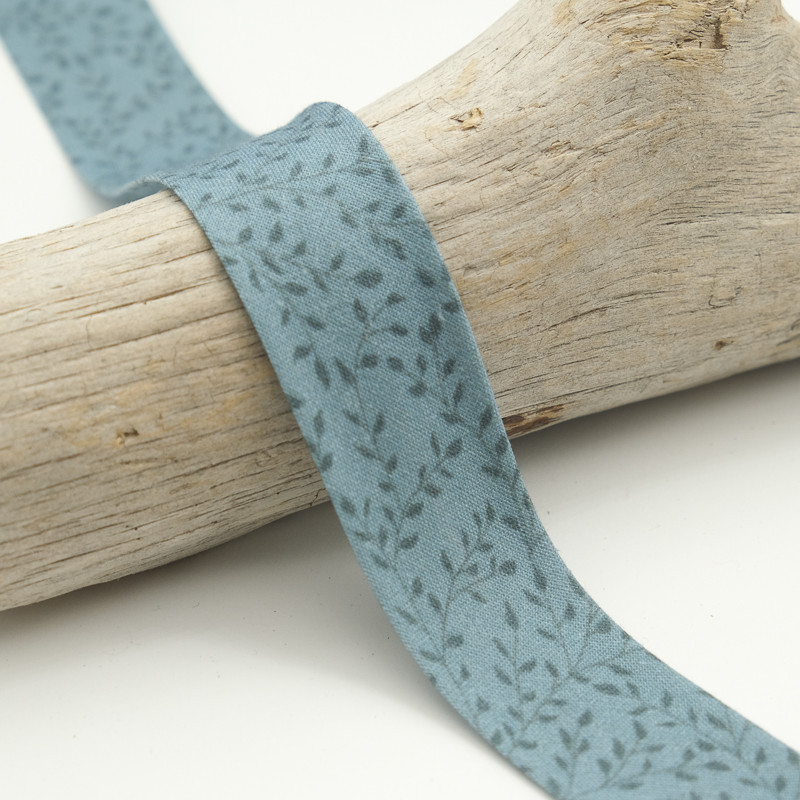 25MM Blue Leaf Print Bias Tape